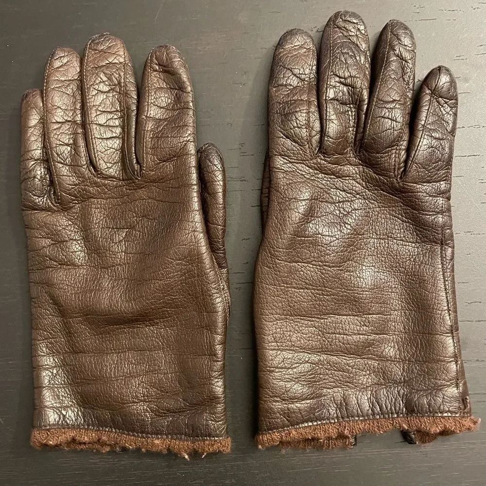 Vintage 1950s/1960s Brown Wool and Angora Lined Leather Gloves
